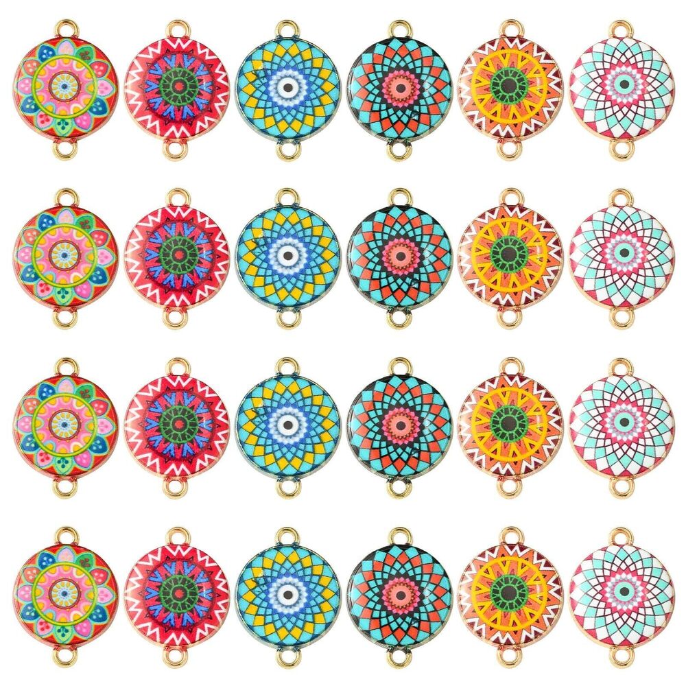 1509 30Pcs Enamel Round Connector Charms 6 Colors Bali Style Bohemian